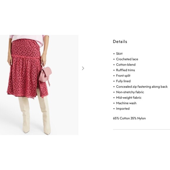 Walter Baker Skirt Size 0 Cerise Hydee Ruffle-Trimmed Crochet Lace Skirt - Picture 8 of 12